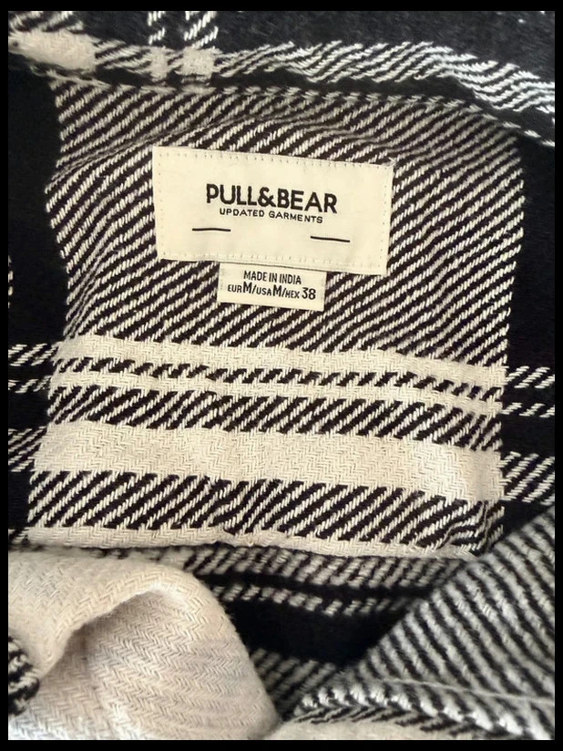 Sobrecasaco de quadrados preto e cru Pull&Bear 100% algodão mangas compridas homem M – photo 7